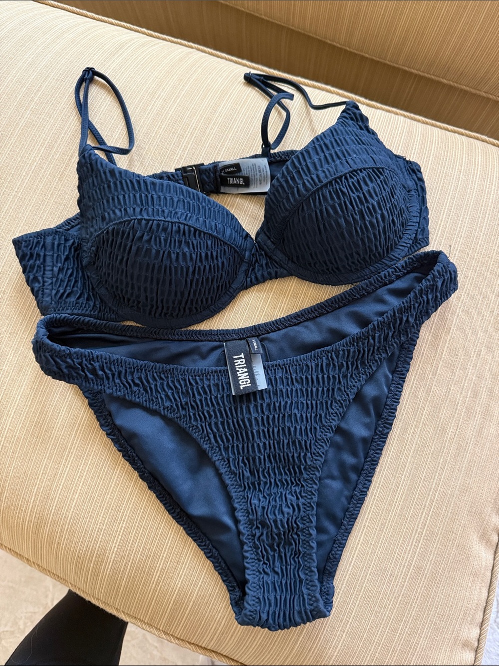 triangl swimwear Navy Smocked Textured Bikini Set